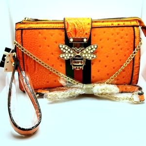 Orange Bee purse with Shoulder  Strap & Wristlet